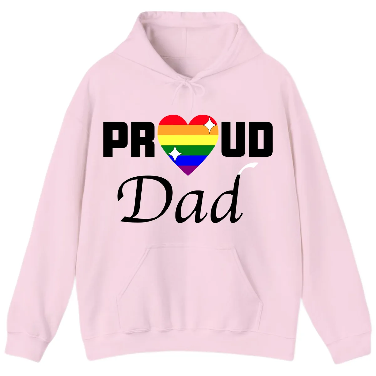 Proud Dad Rainbow Heart Hoodie in Light Pink