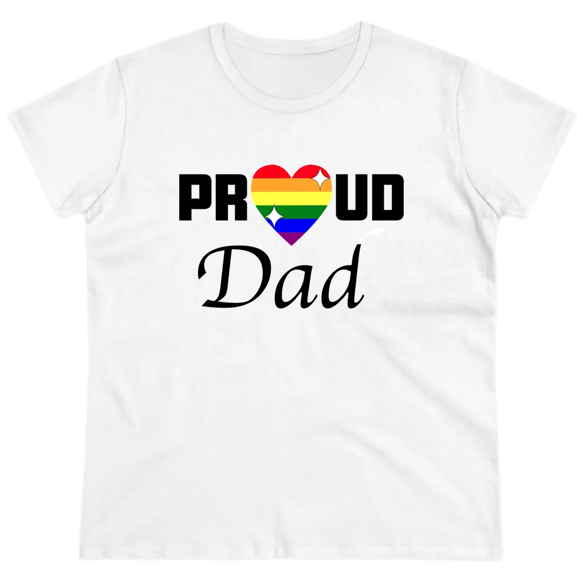 Proud Dad Rainbow Heart Ladies Tee in White