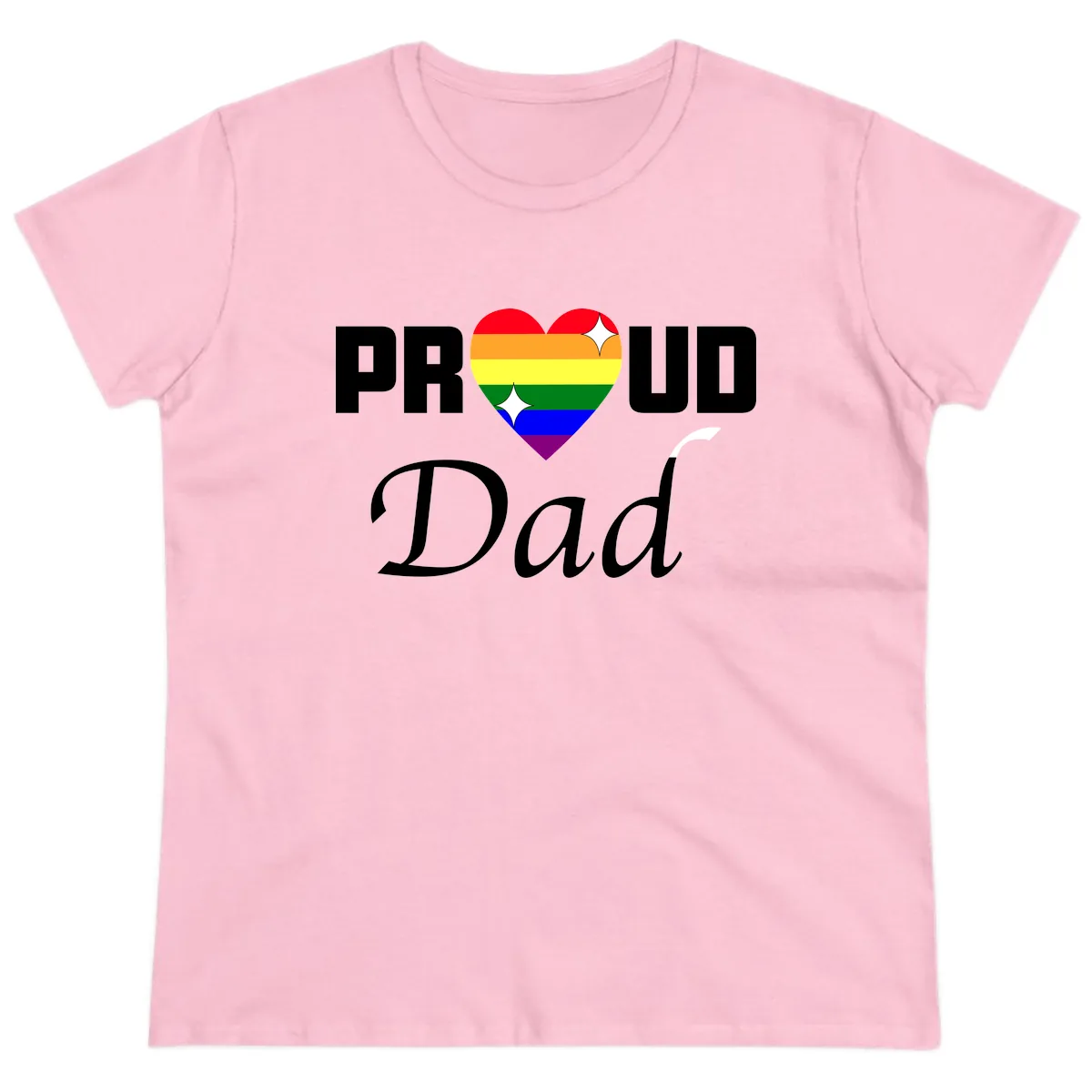Proud Dad Rainbow Heart Ladies Tee in Light Pink