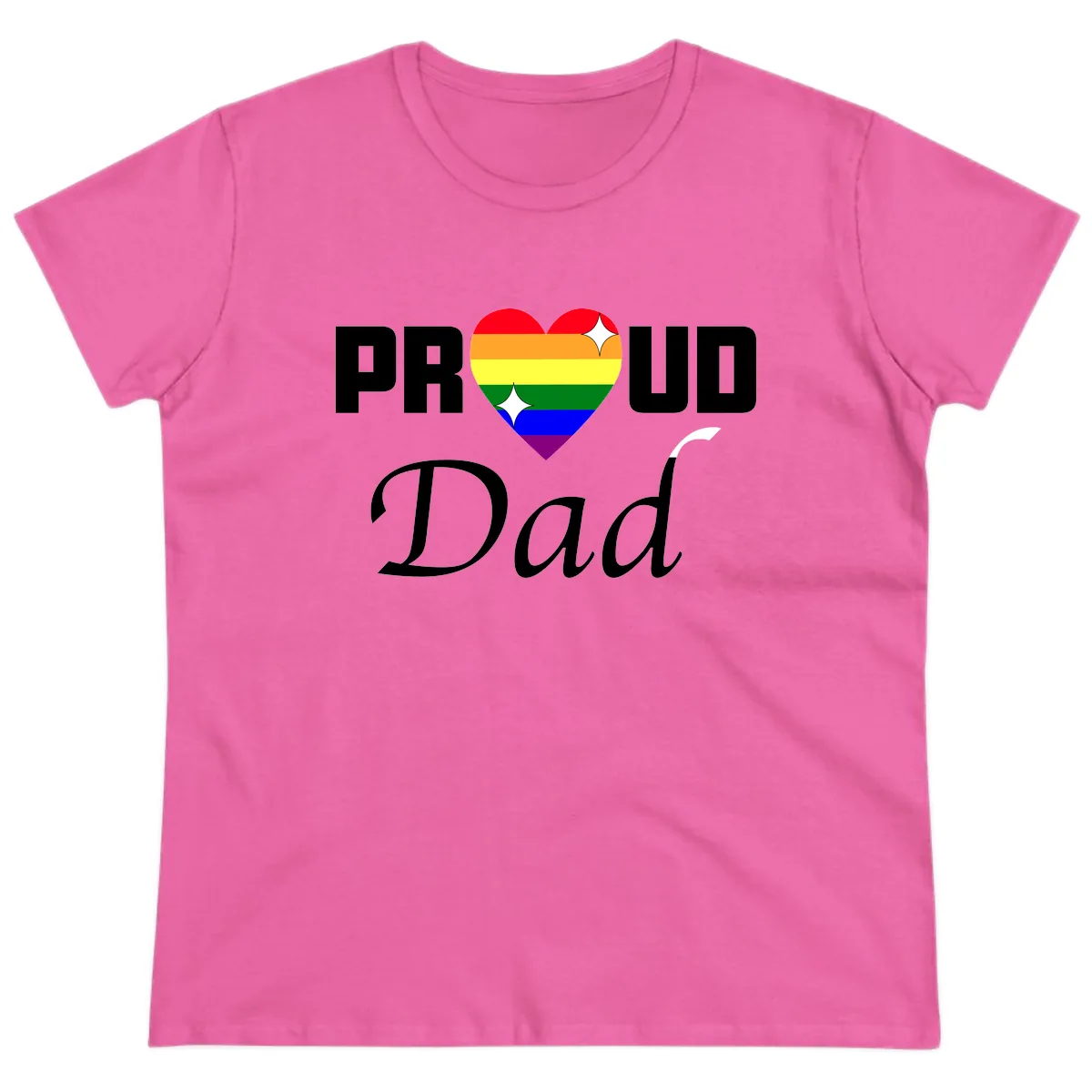 Proud Dad Rainbow Heart Ladies Tee in Azalea