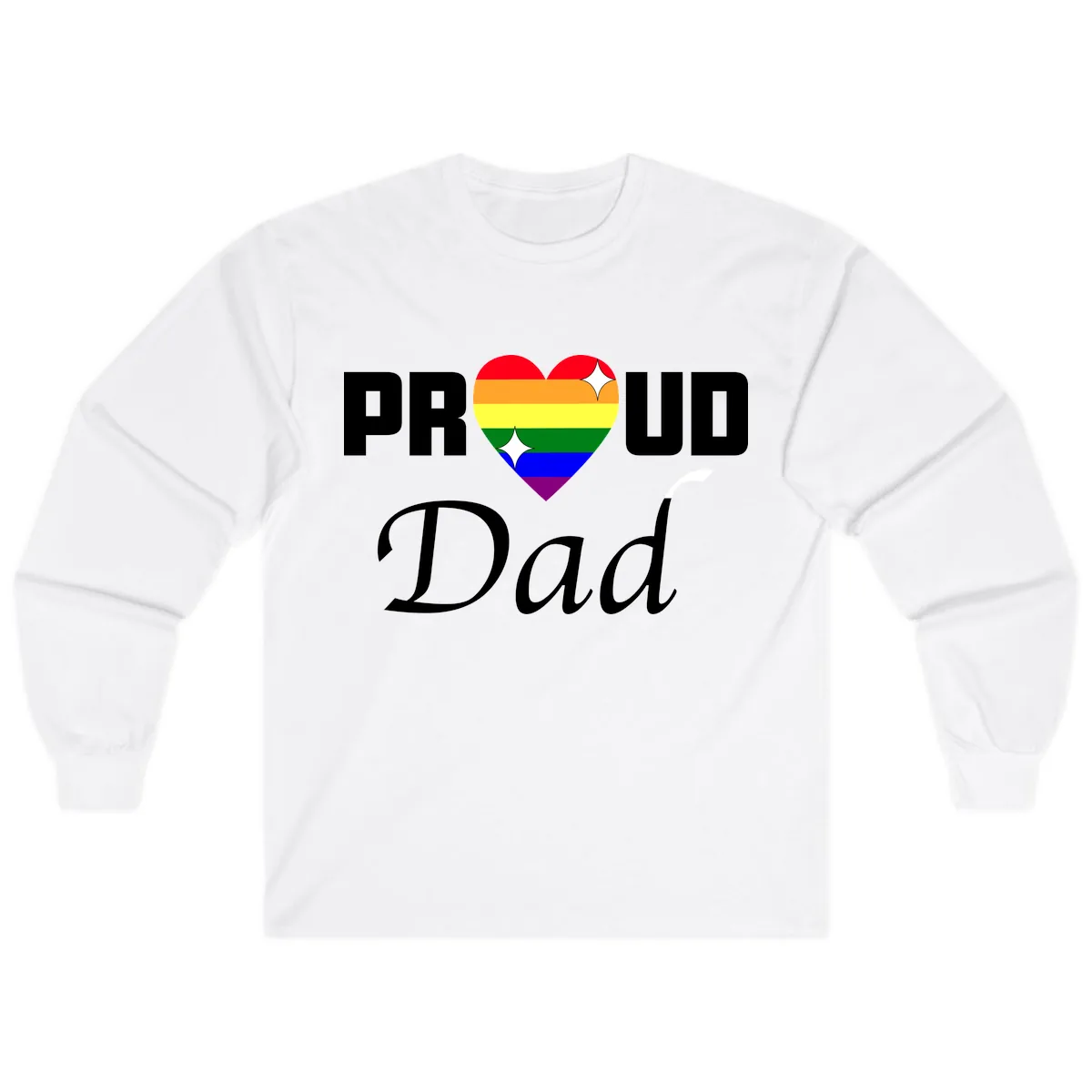 Proud Dad Rainbow Heart Long Sleeve in White