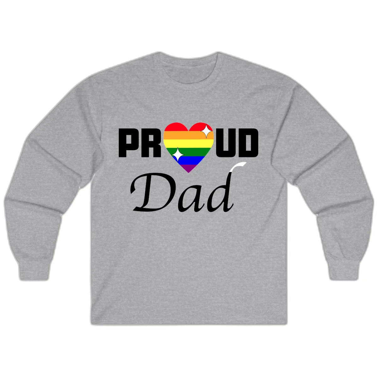 Proud Dad Rainbow Heart Long Sleeve in Sport Grey