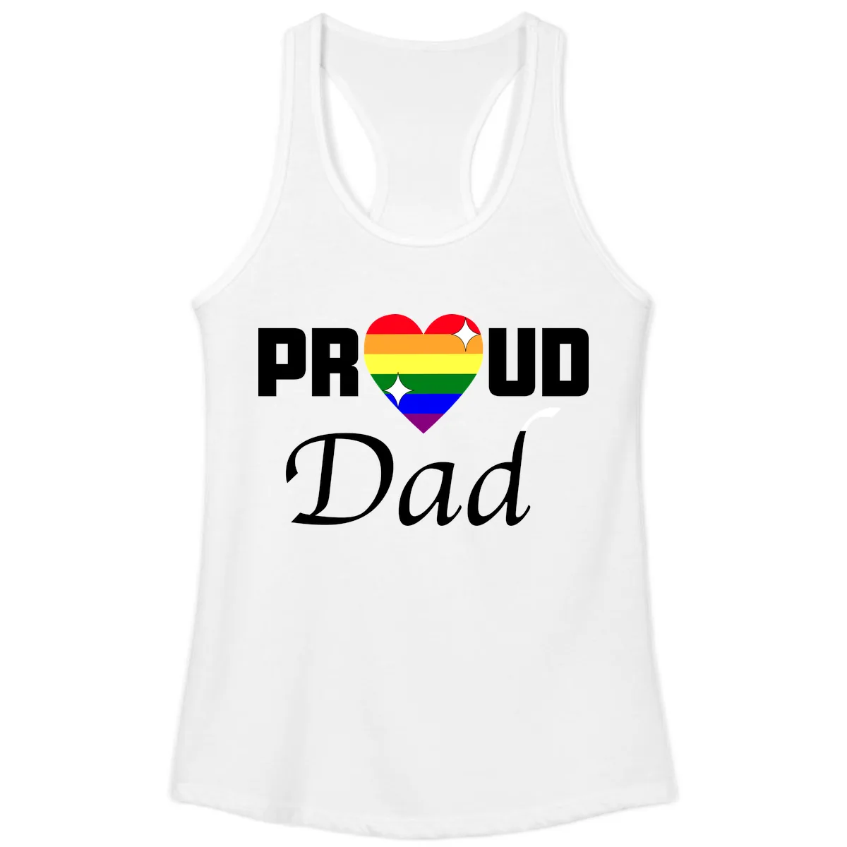 Proud Dad Rainbow Heart Ladies Tank in White