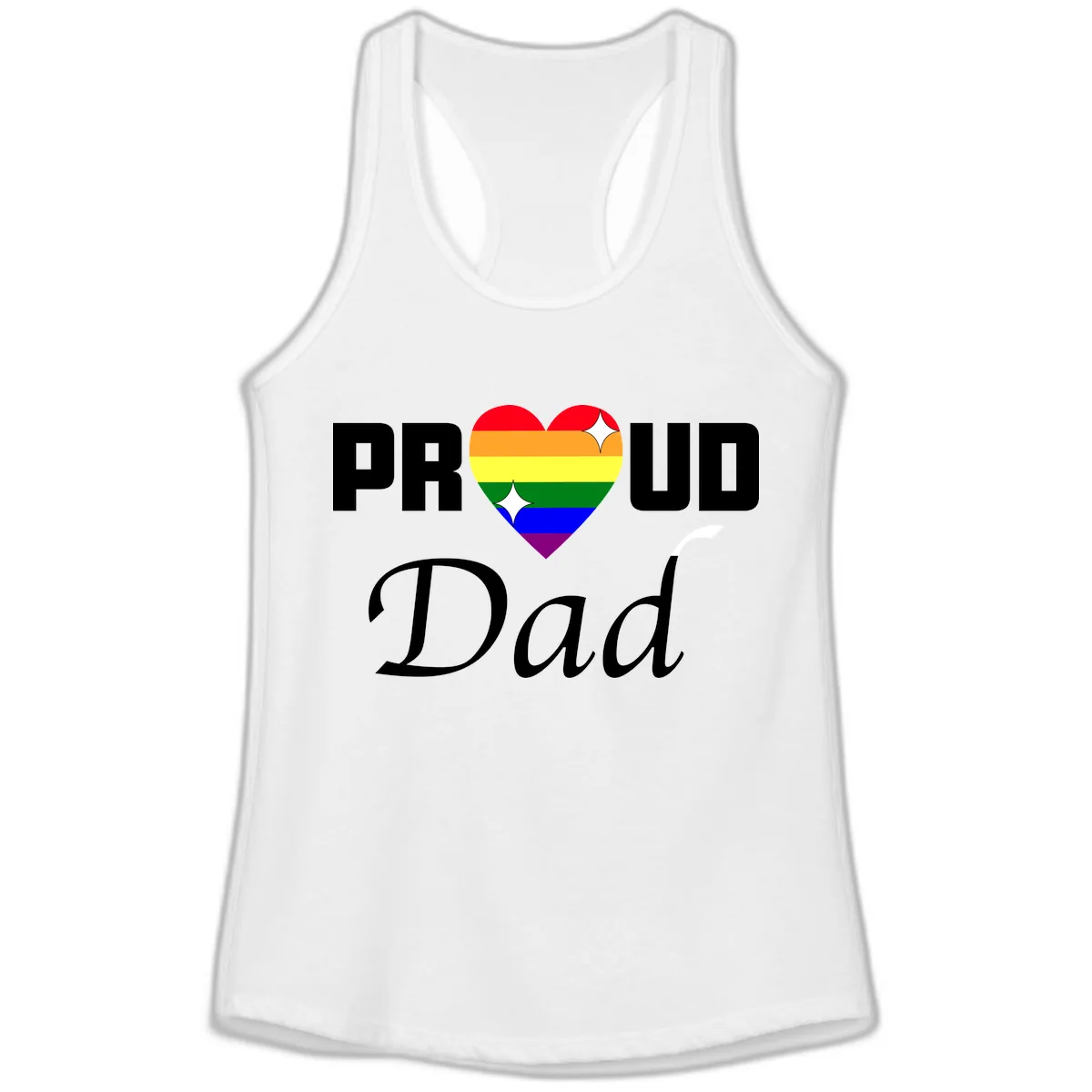 Proud Dad Rainbow Heart Ladies Tank in Solid White