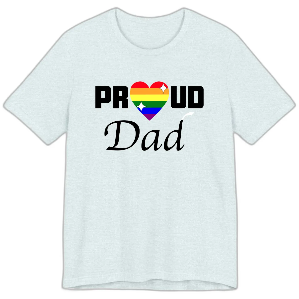 Proud Dad Rainbow Heart Premium T-Shirt in Heather Ice Blue