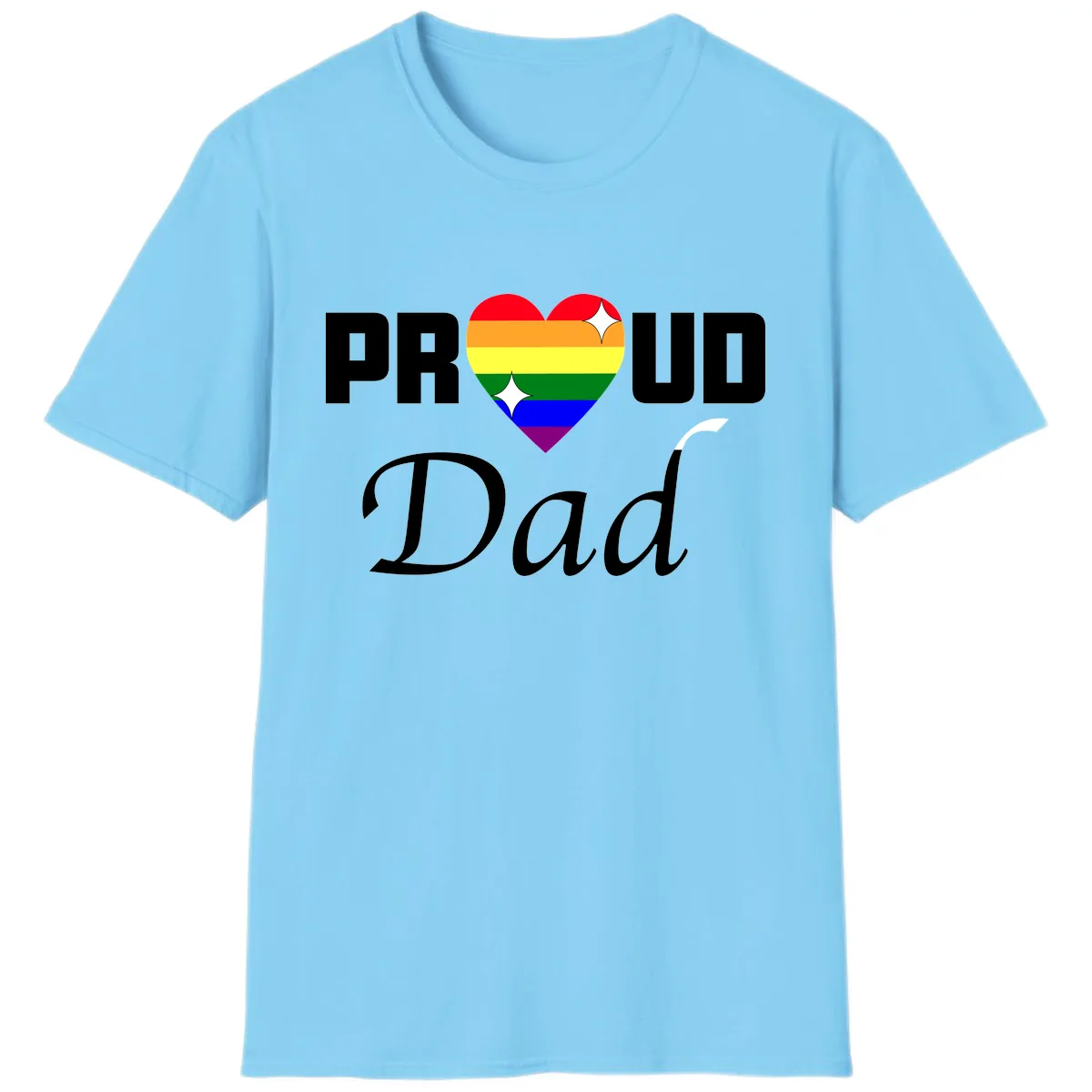 Proud Dad Rainbow Heart T-Shirt in Sky