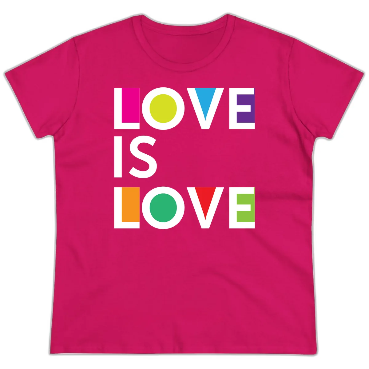 Love Is Love Pride Design Ladies Tee in Heliconia