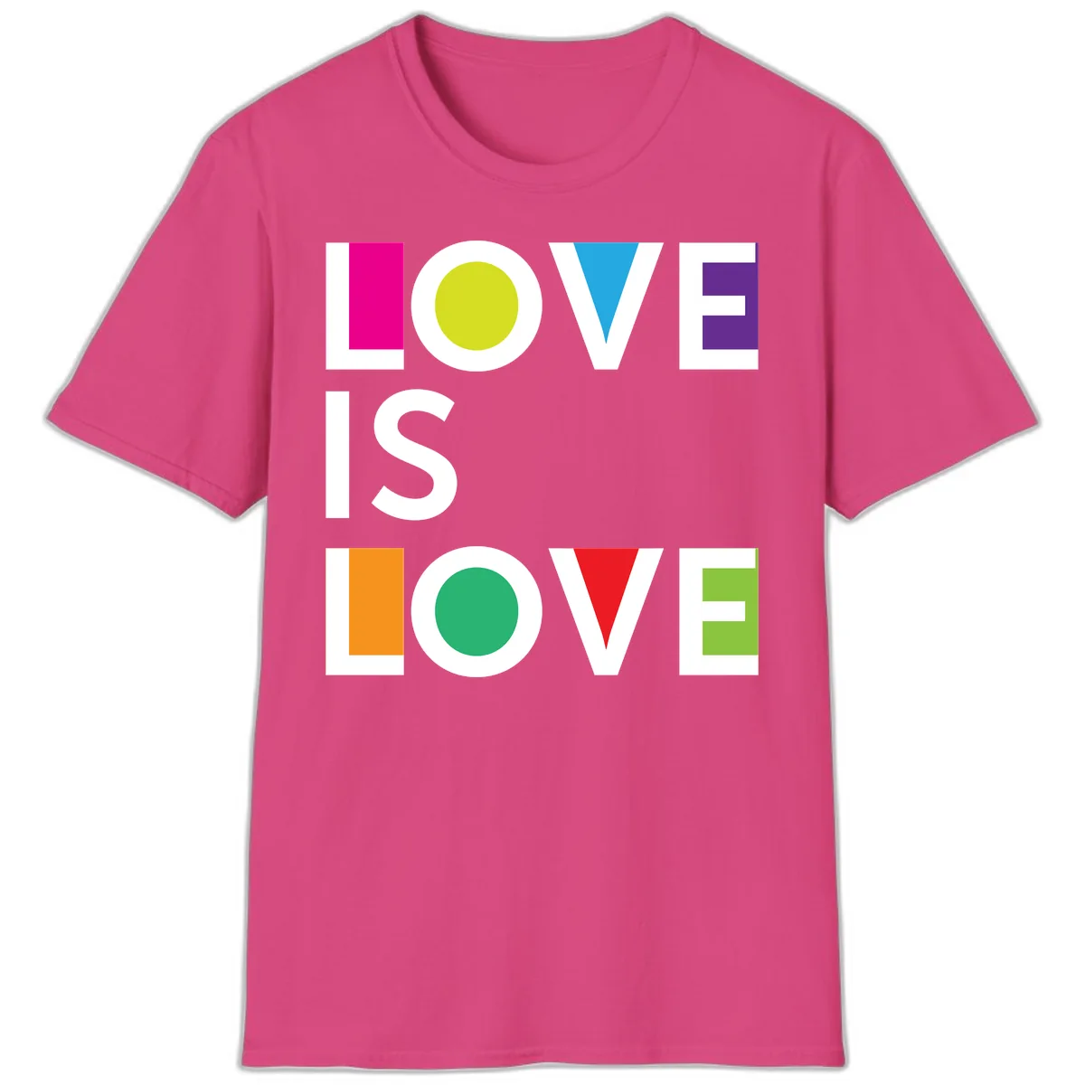 Love Is Love Pride Design T-Shirt in Heliconia