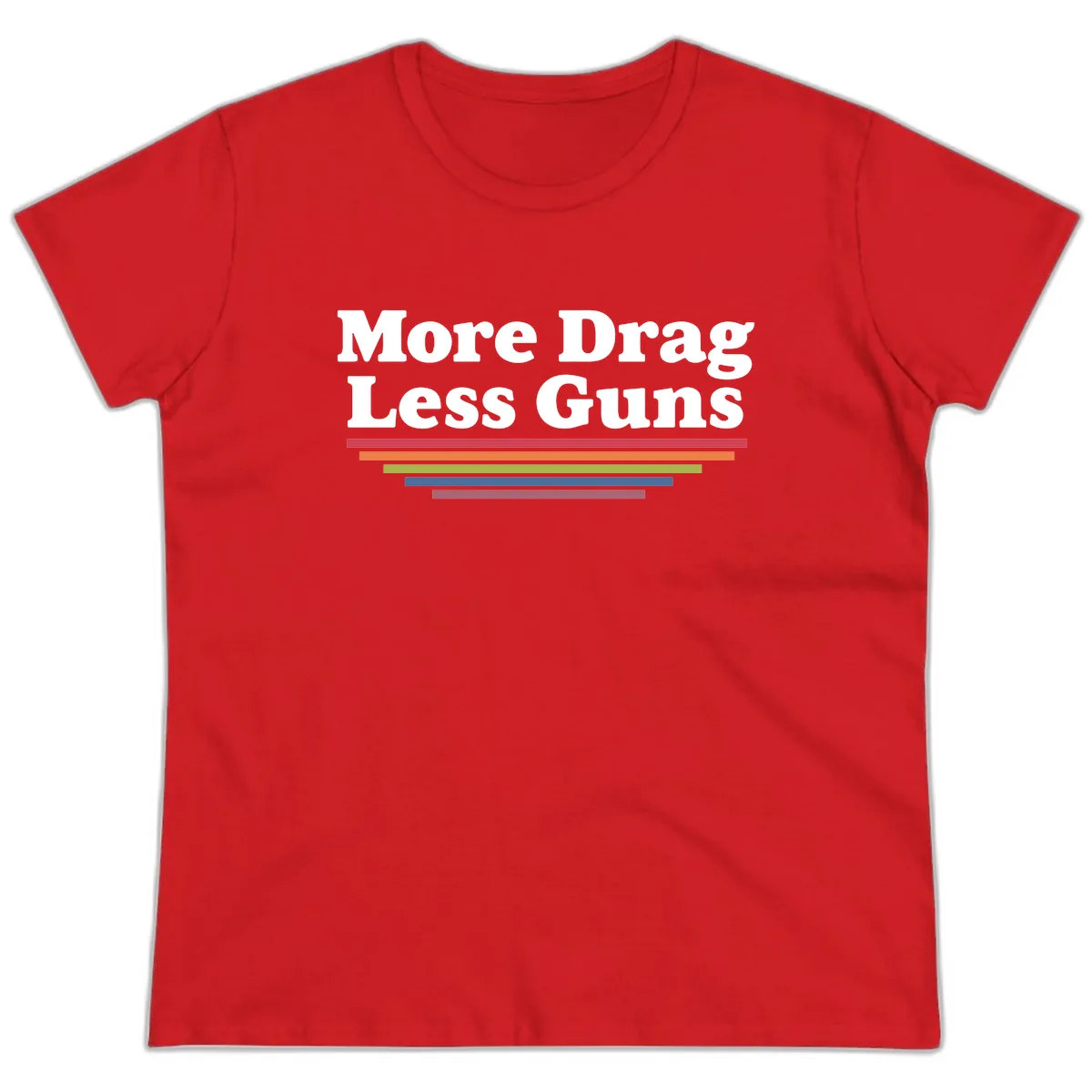 More Drag Less Guns Ladies Tee in Red