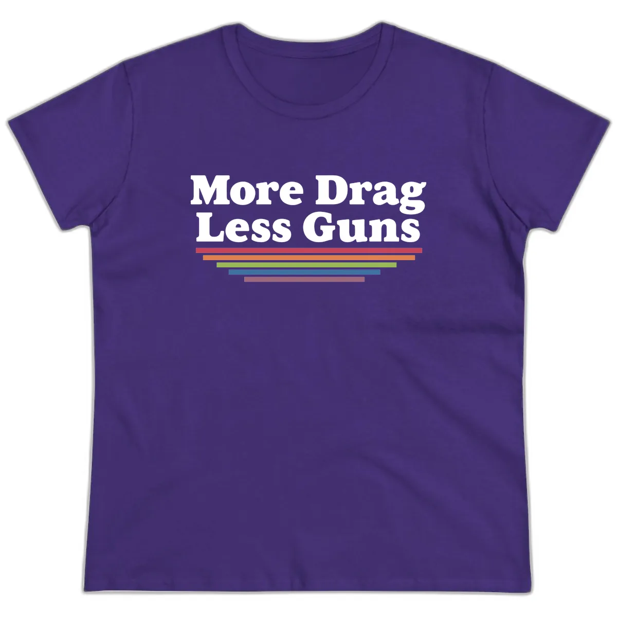 More Drag Less Guns Ladies Tee in Purple
