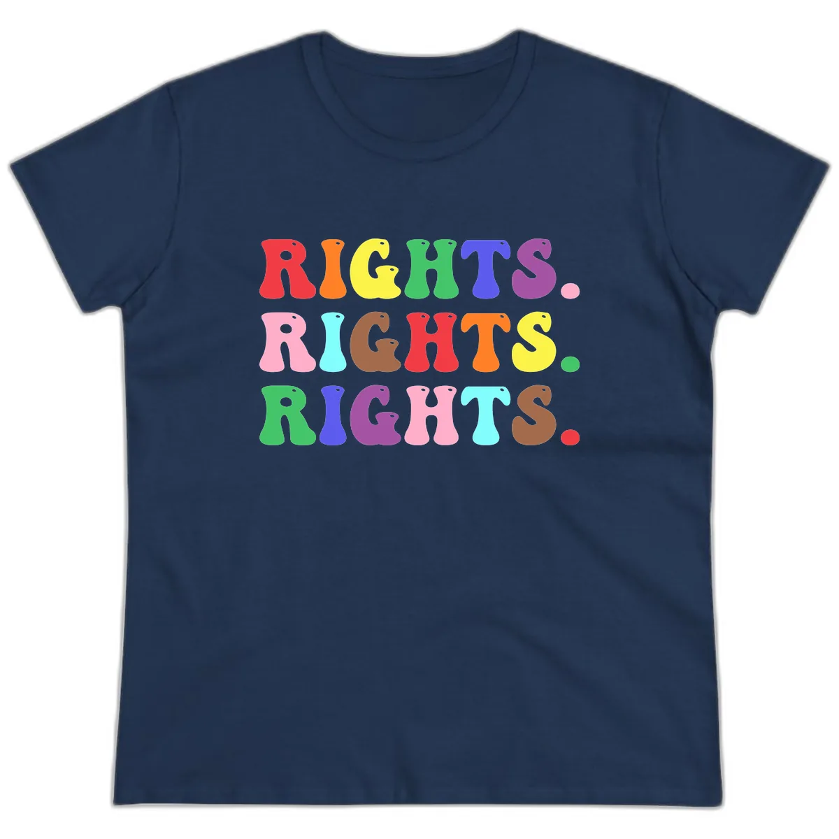 Rights Rainbow Pride Letters Ladies Tee in Navy