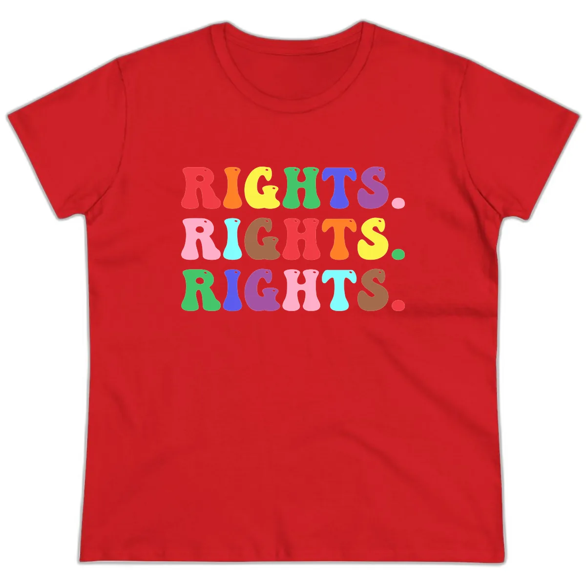 Rights Rainbow Pride Letters Ladies Tee in Red