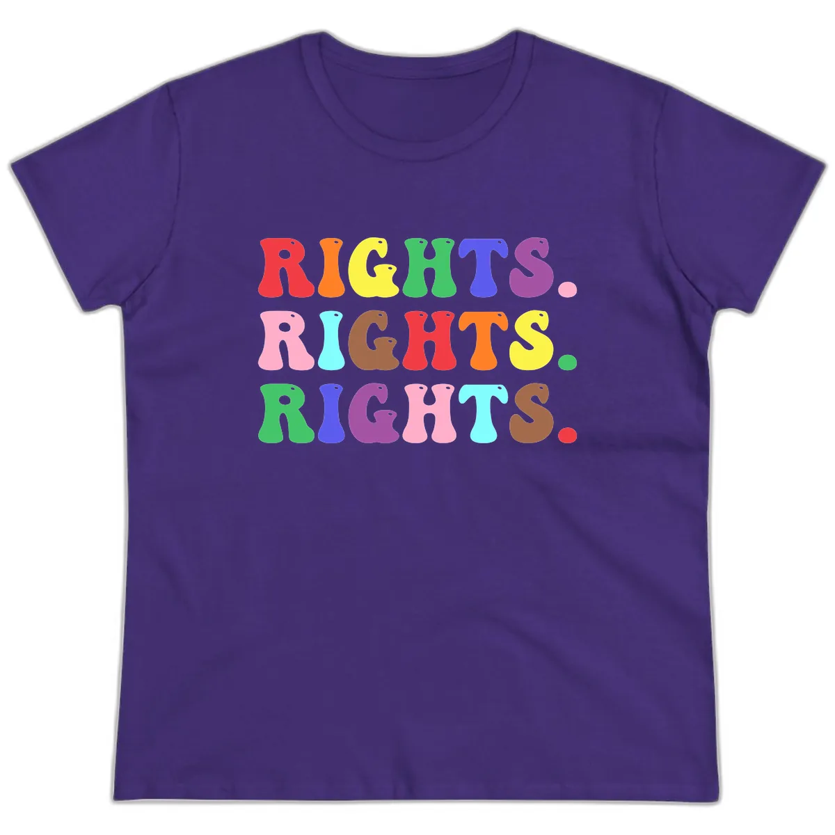 Rights Rainbow Pride Letters Ladies Tee in Purple