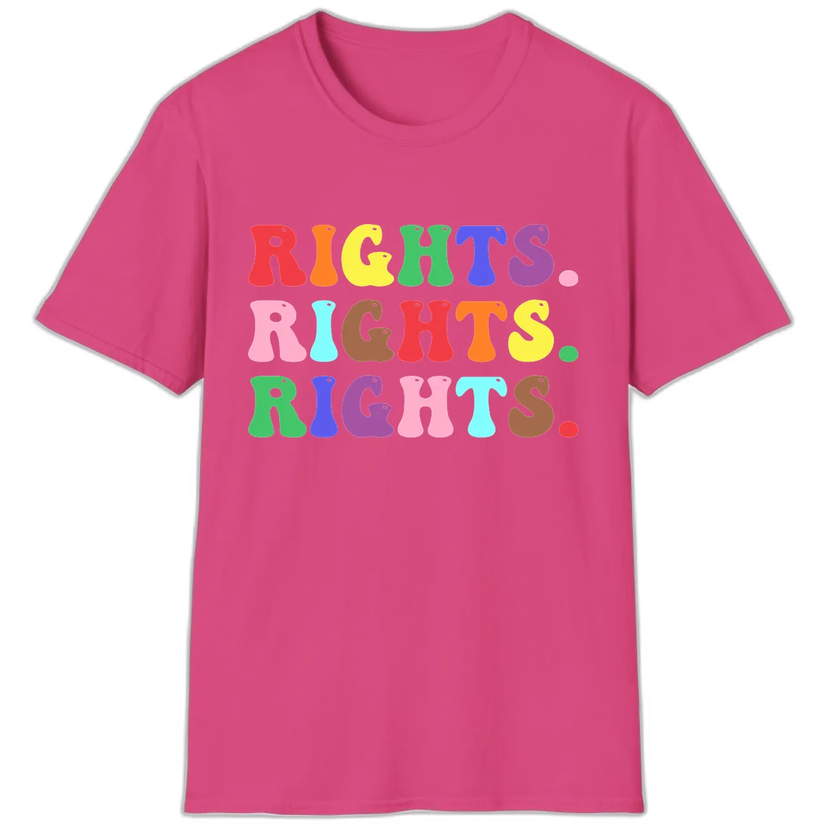 Rights Rainbow Pride Letters T-Shirt in Heliconia