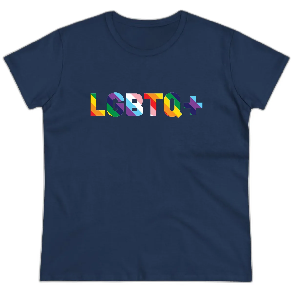 LGBTQ+ Pride Letters Colorful Design Ladies Tee in Navy