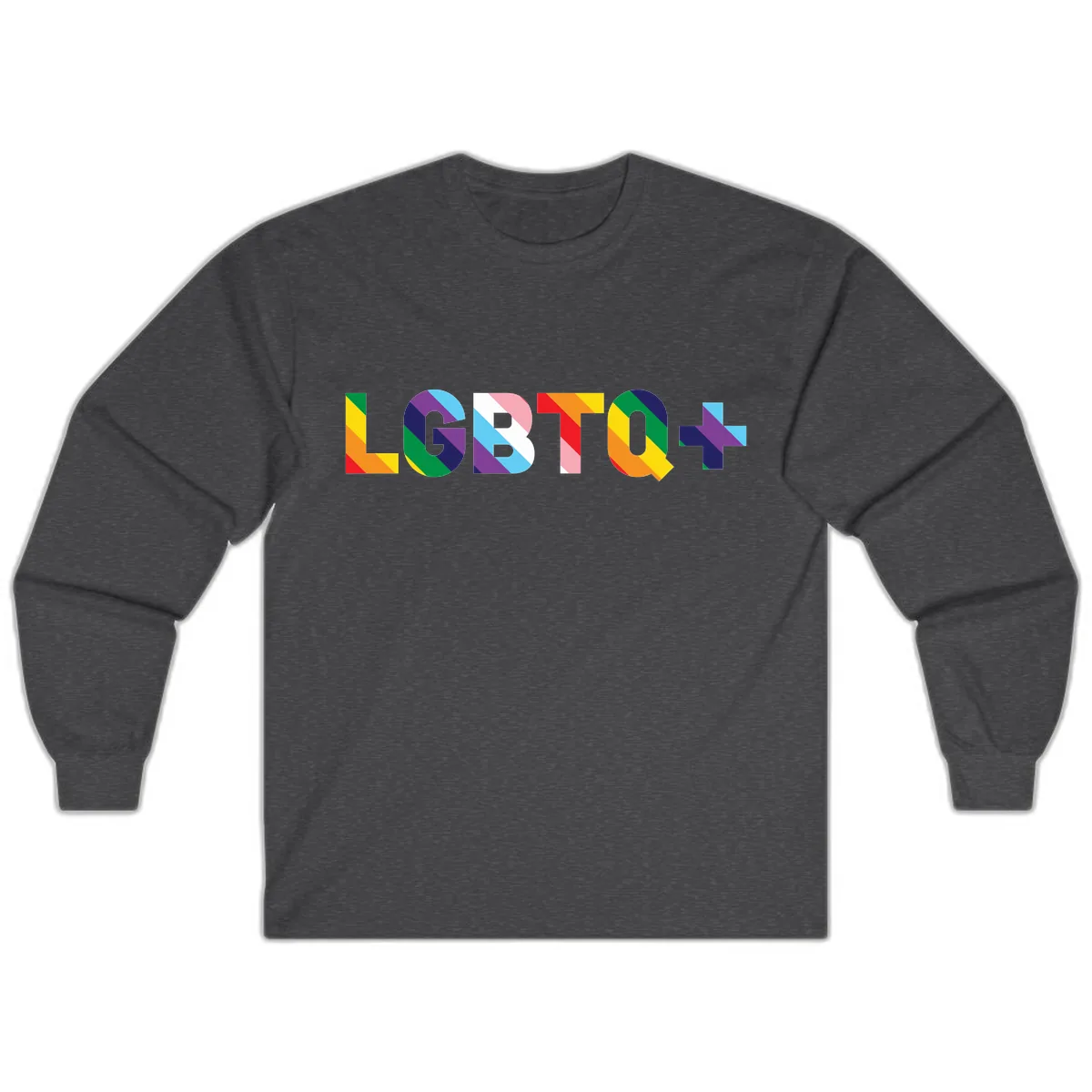 LGBTQ+ Pride Letters Colorful Design Long Sleeve in Dark Heather
