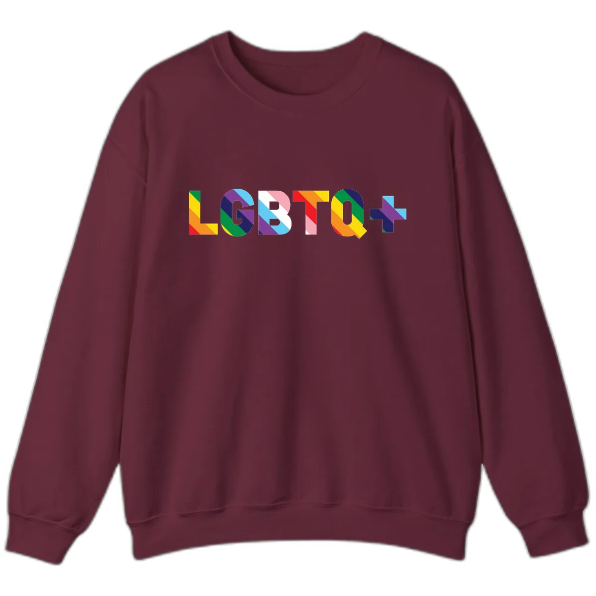 LGBTQ+ Pride Letters Colorful Design Sweatshirt in Maroon