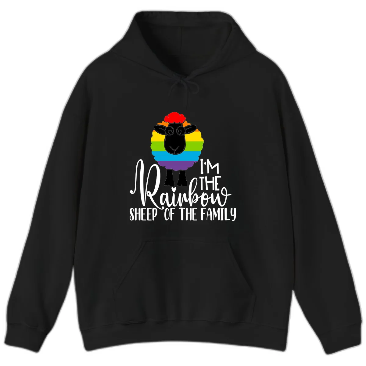 Rainbow Sheep Of The Family Hoodie in Black