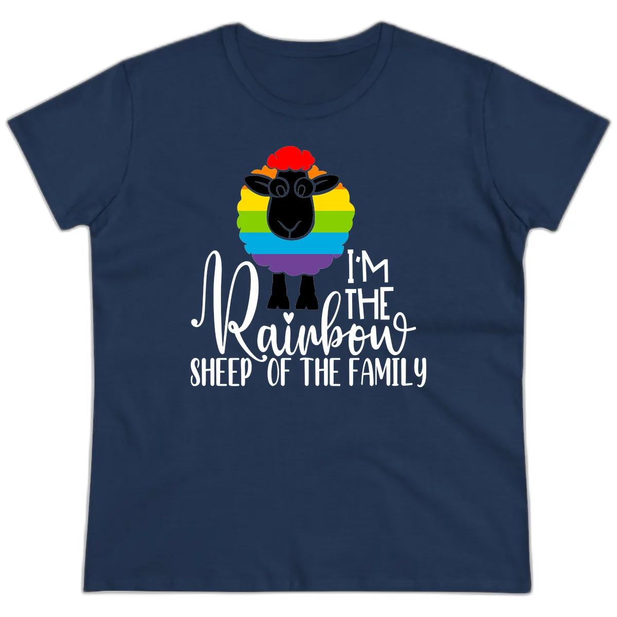 Rainbow Sheep Of The Family Ladies Tee in Navy