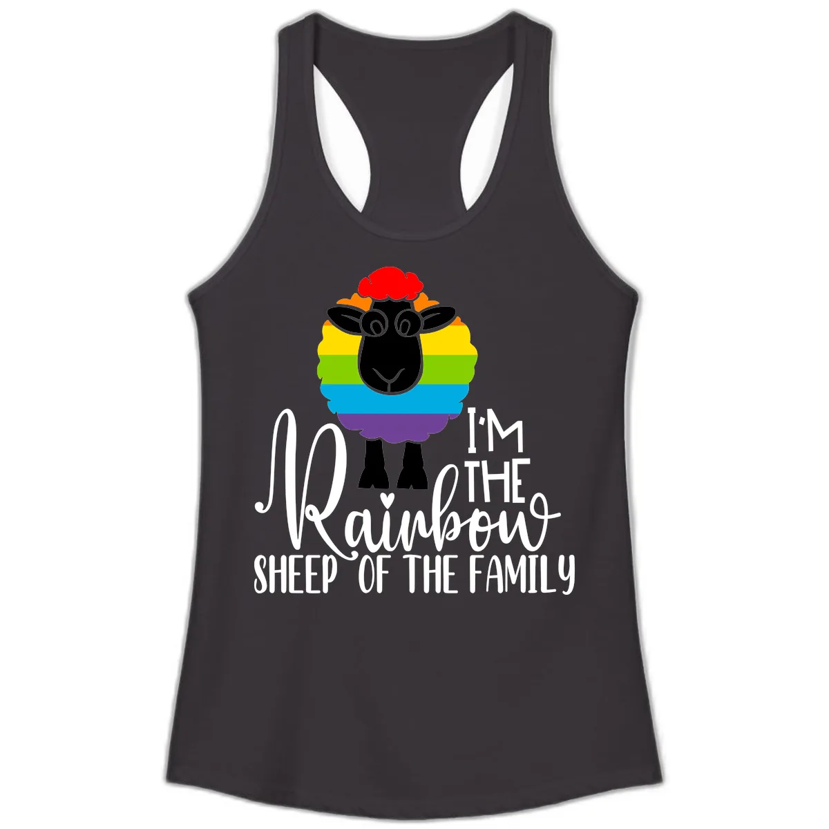 Rainbow Sheep Of The Family Ladies Tank in Black