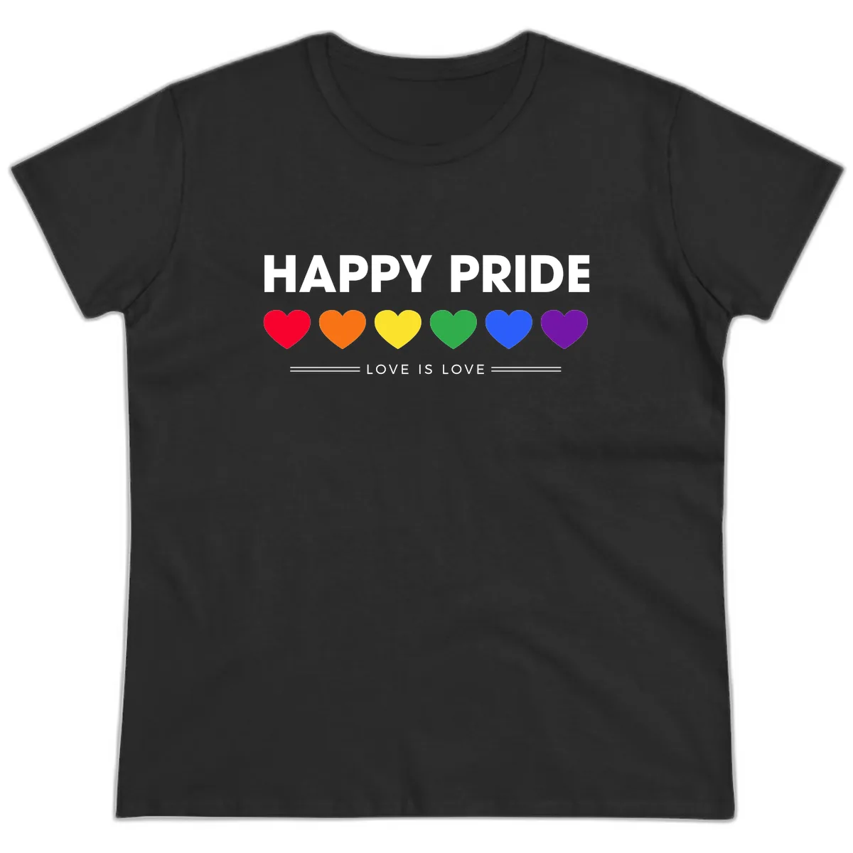Happy Pride Love Is Love Ladies Tee in Black