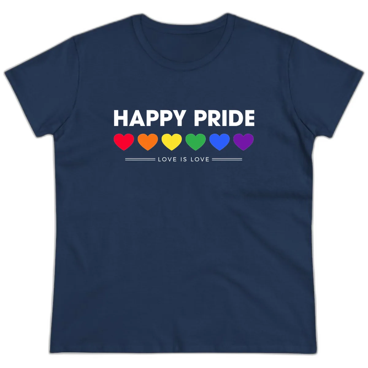 Happy Pride Love Is Love Ladies Tee in Navy