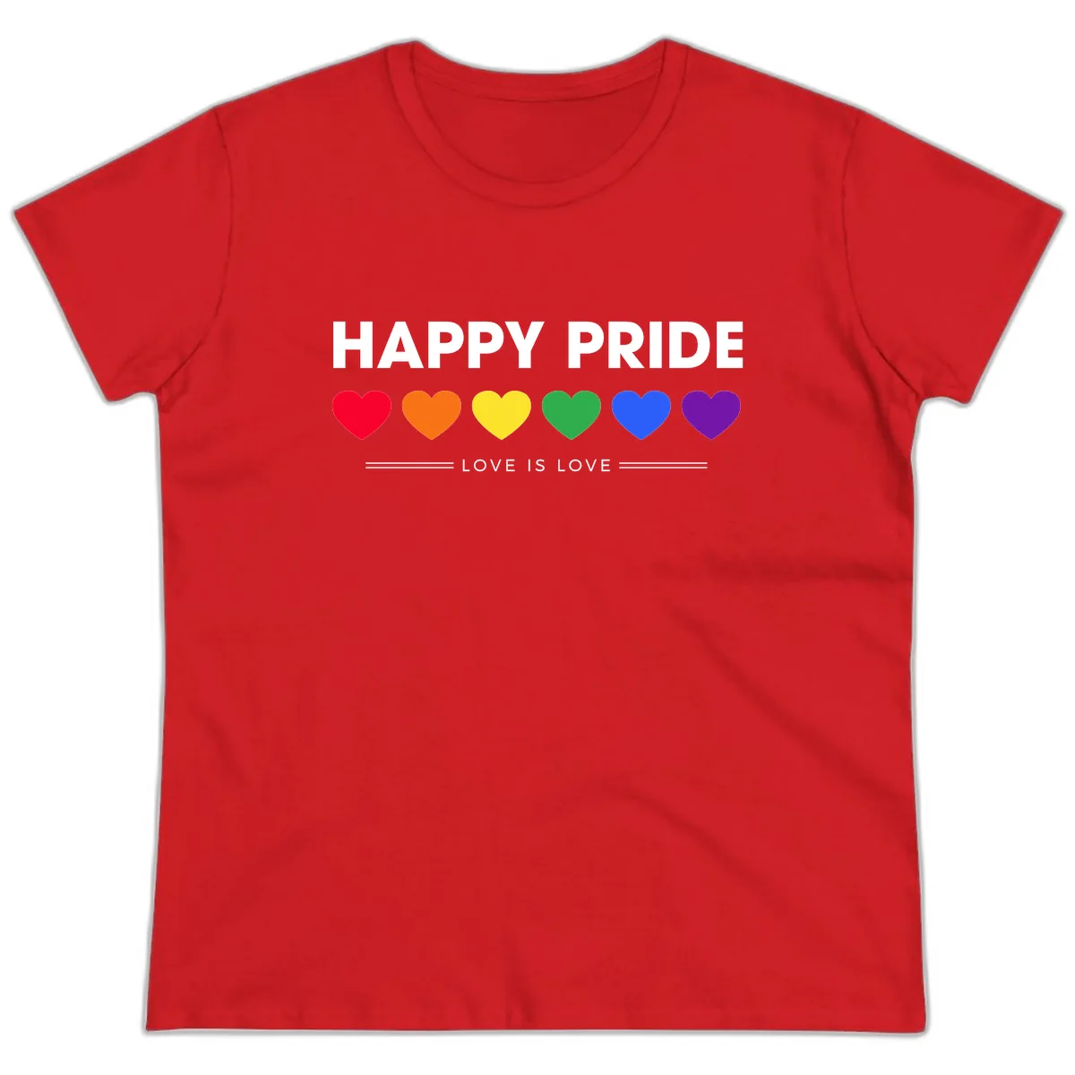 Happy Pride Love Is Love Ladies Tee in Red