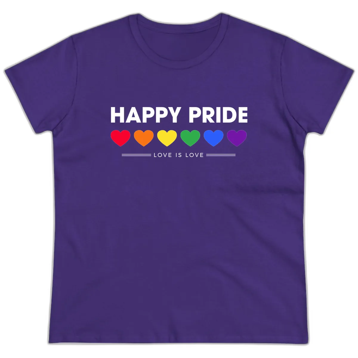 Happy Pride Love Is Love Ladies Tee in Purple