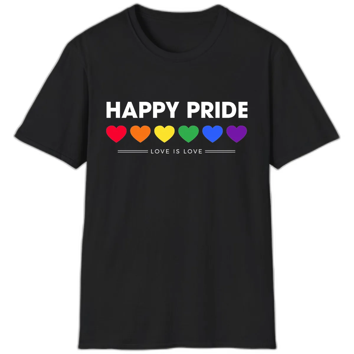 Happy Pride Love Is Love T-Shirt in Black