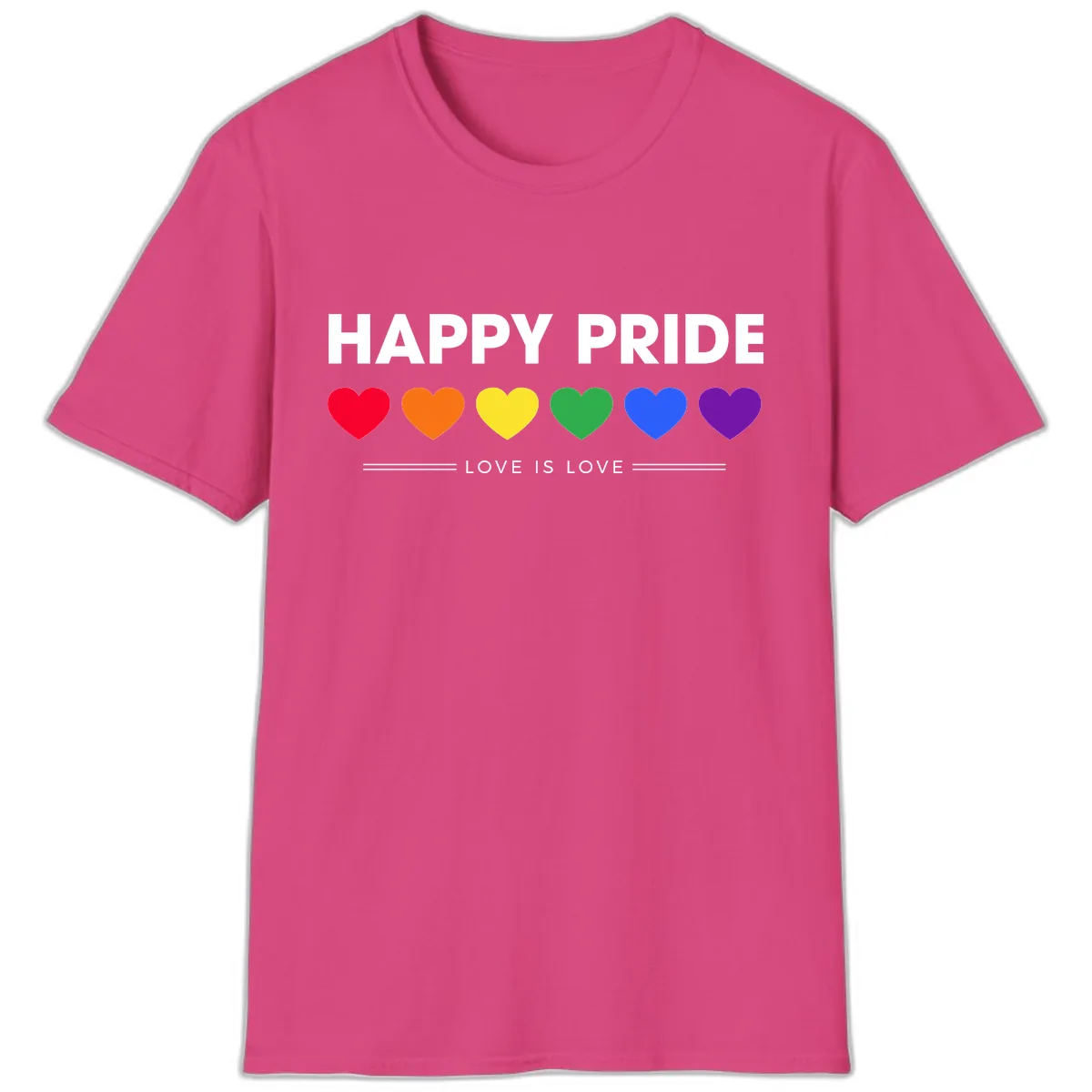 Happy Pride Love Is Love T-Shirt in Heliconia
