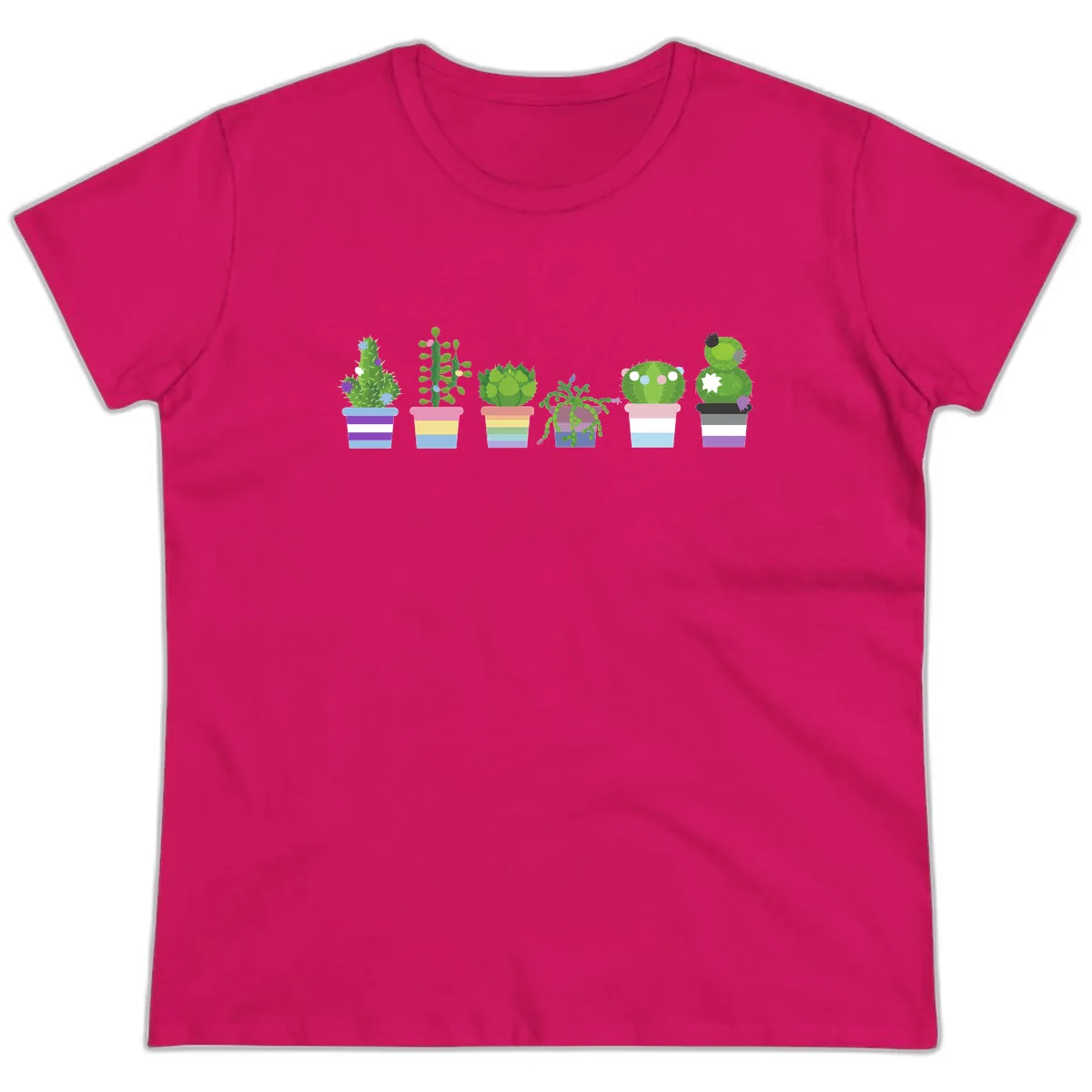 Rainbow Potted Cacti Garden Ladies Tee in Heliconia
