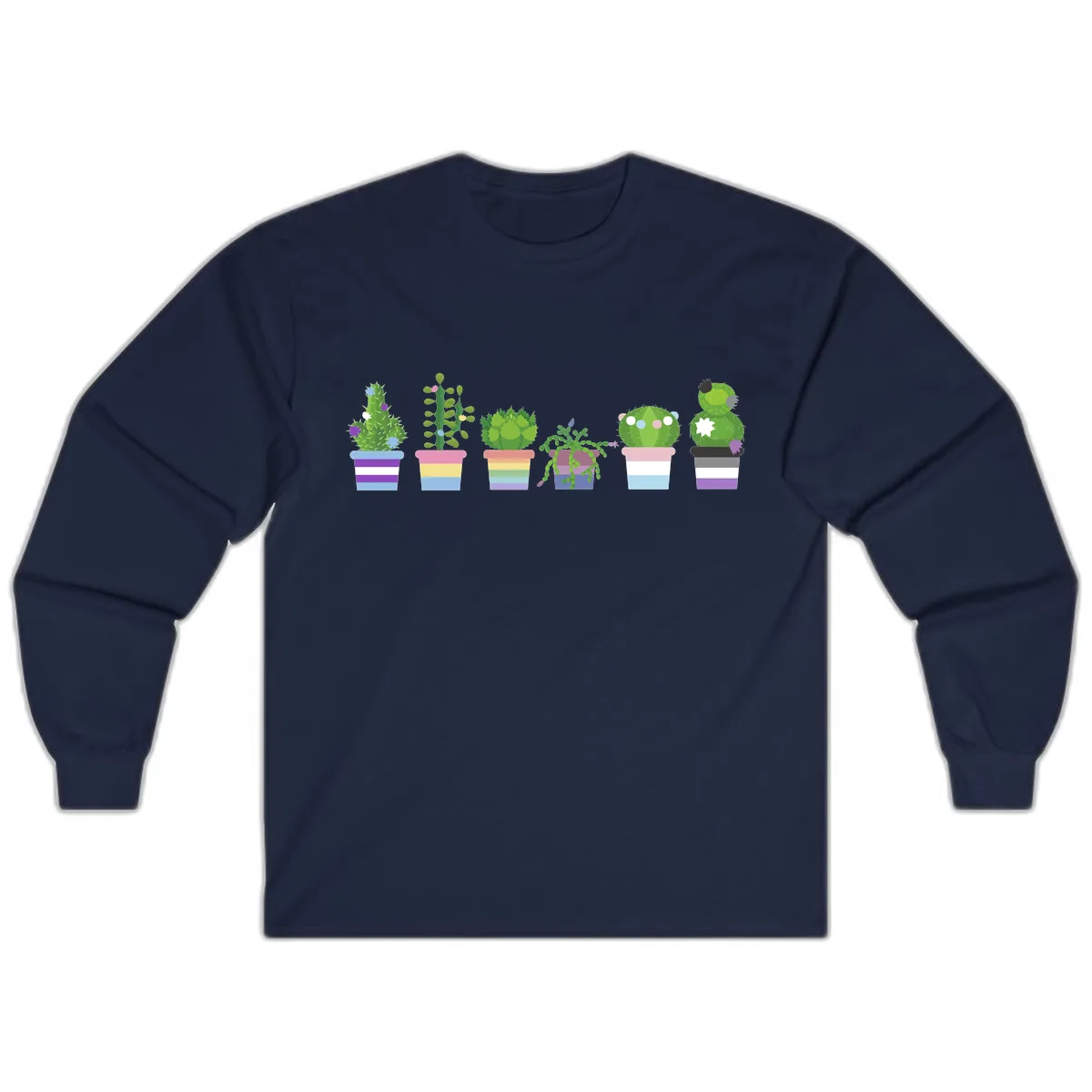 Rainbow Potted Cacti Garden Long Sleeve in Navy