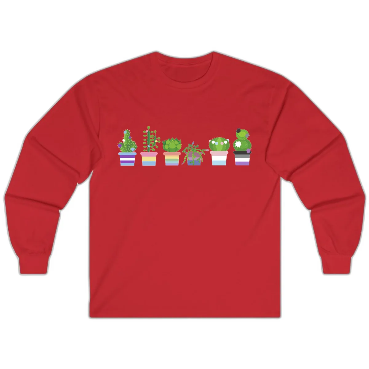 Rainbow Potted Cacti Garden Long Sleeve in Red