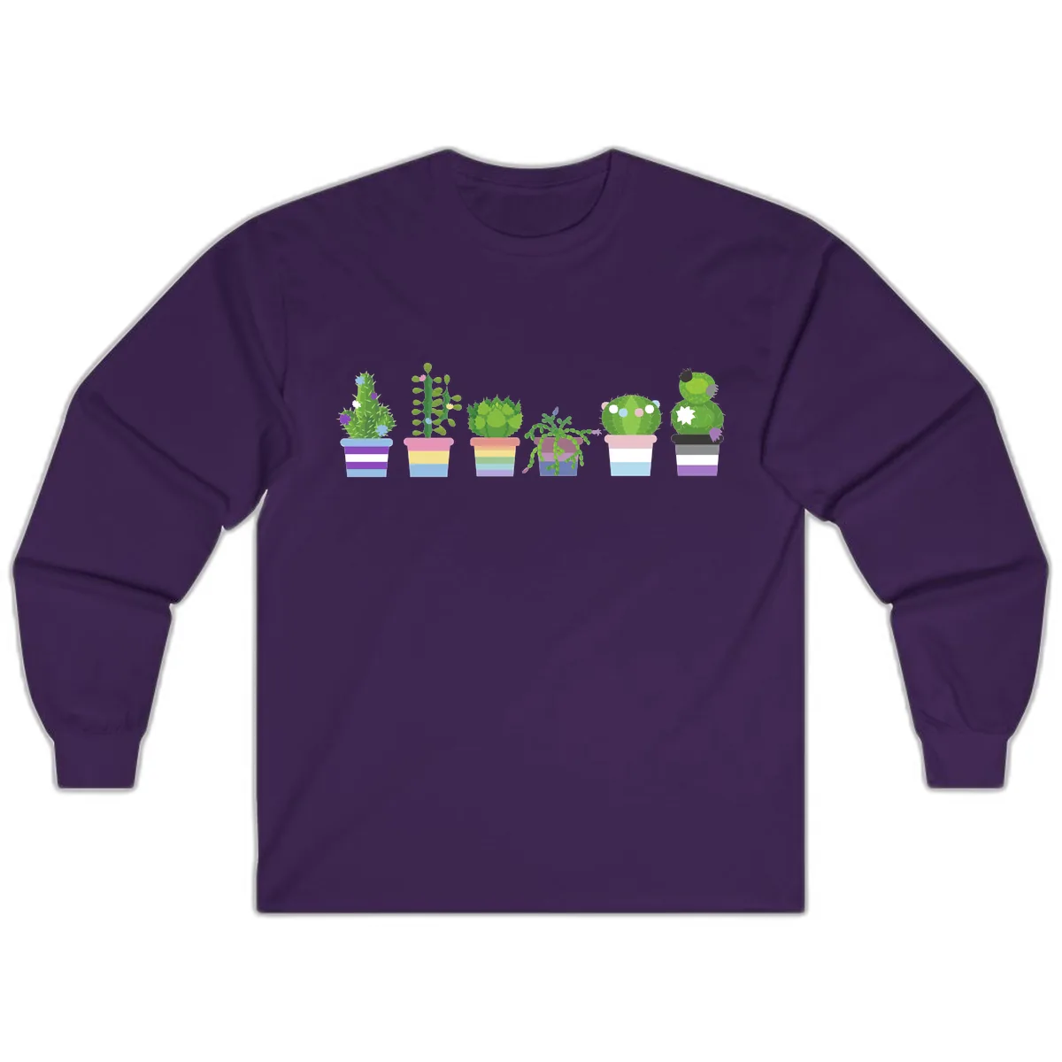 Rainbow Potted Cacti Garden Long Sleeve in Purple