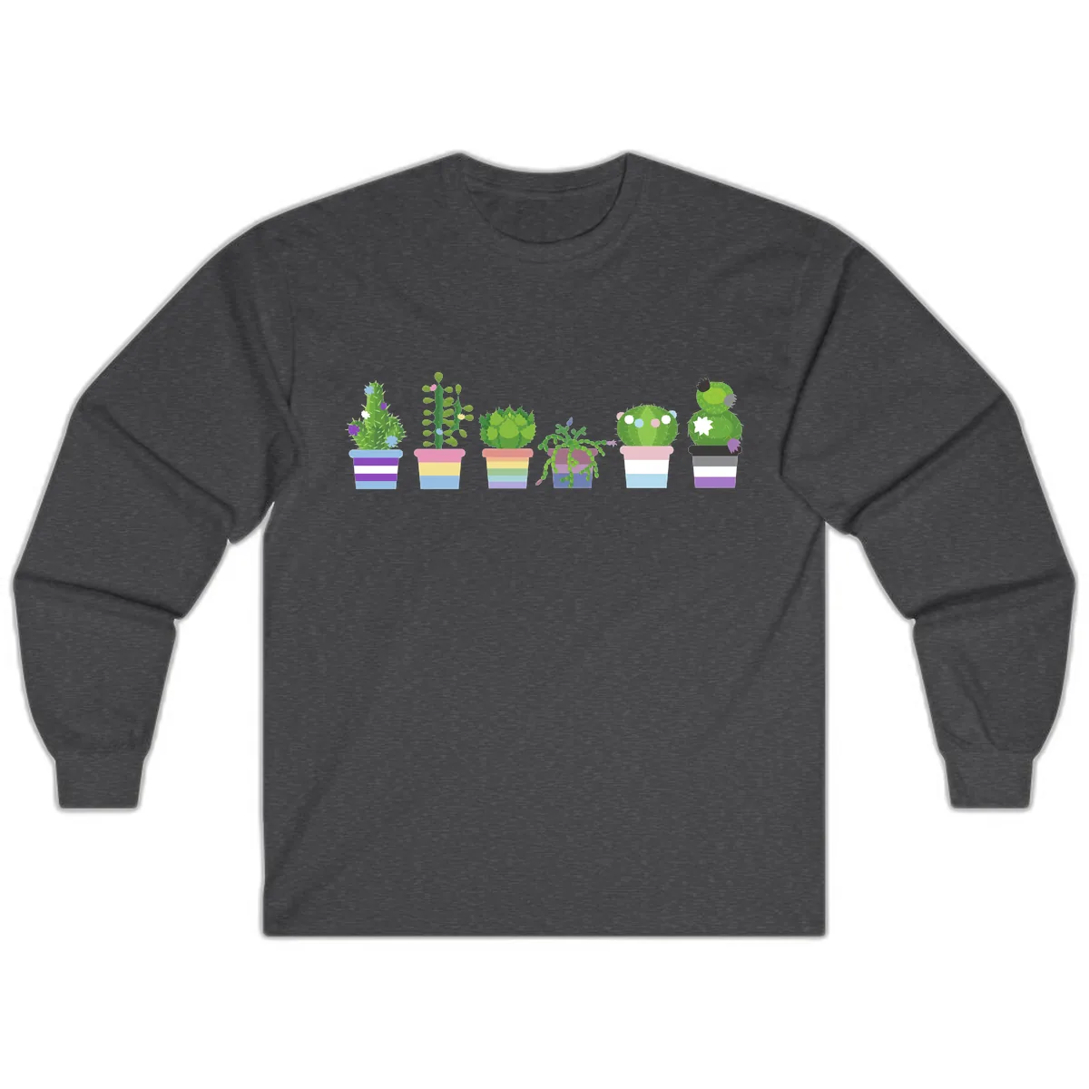 Rainbow Potted Cacti Garden Long Sleeve in Dark Heather