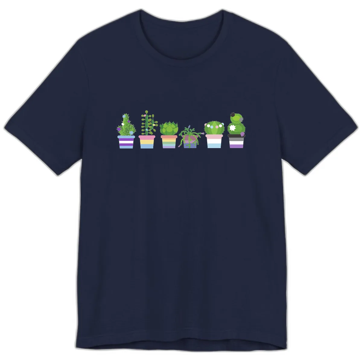 Rainbow Potted Cacti Garden Premium T-Shirt in Navy