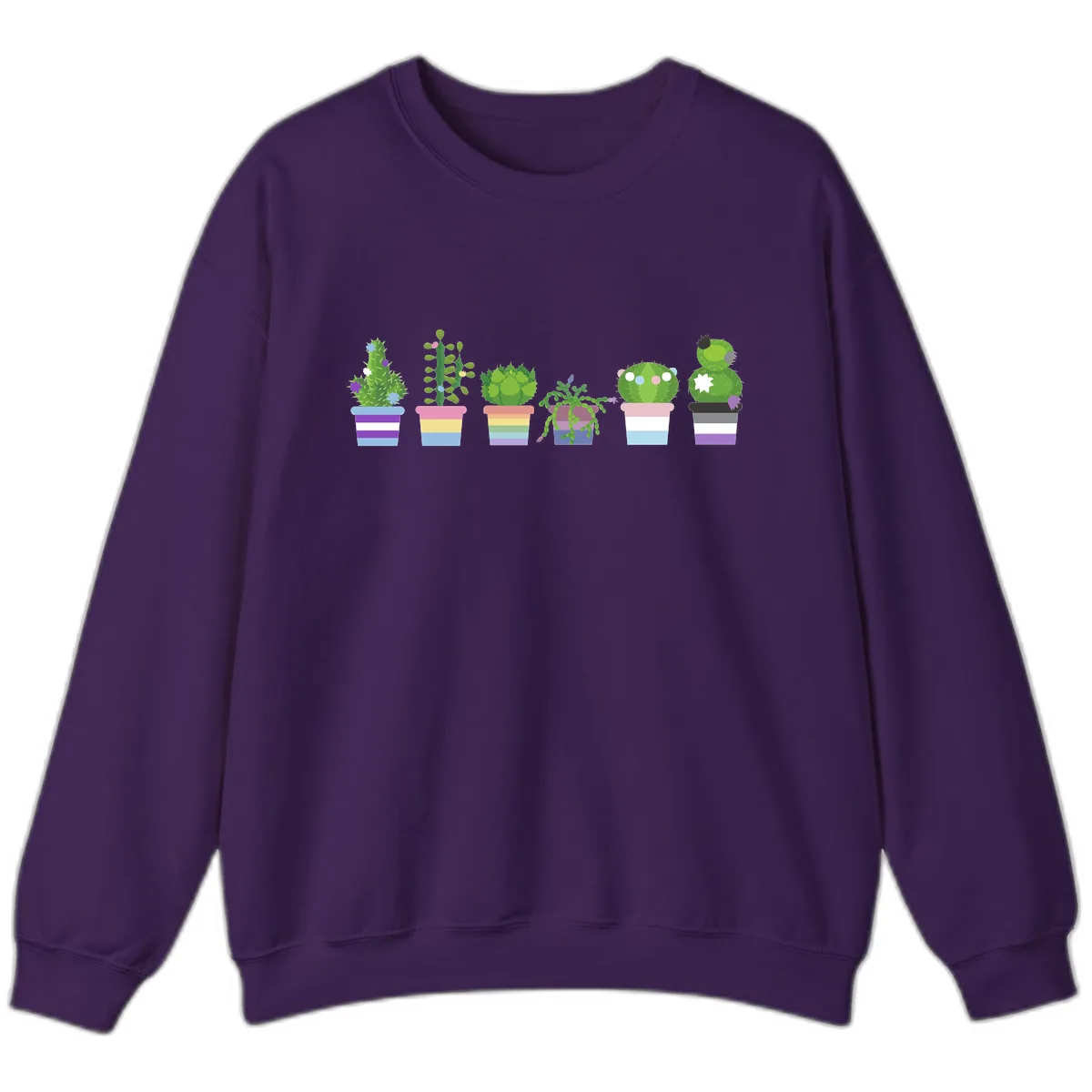 Rainbow Potted Cacti Garden Sweatshirt in Purple