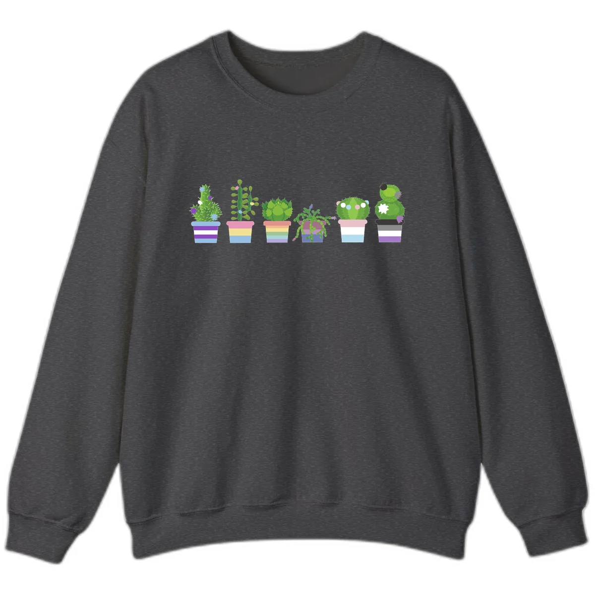 Rainbow Potted Cacti Garden Sweatshirt in Dark Heather