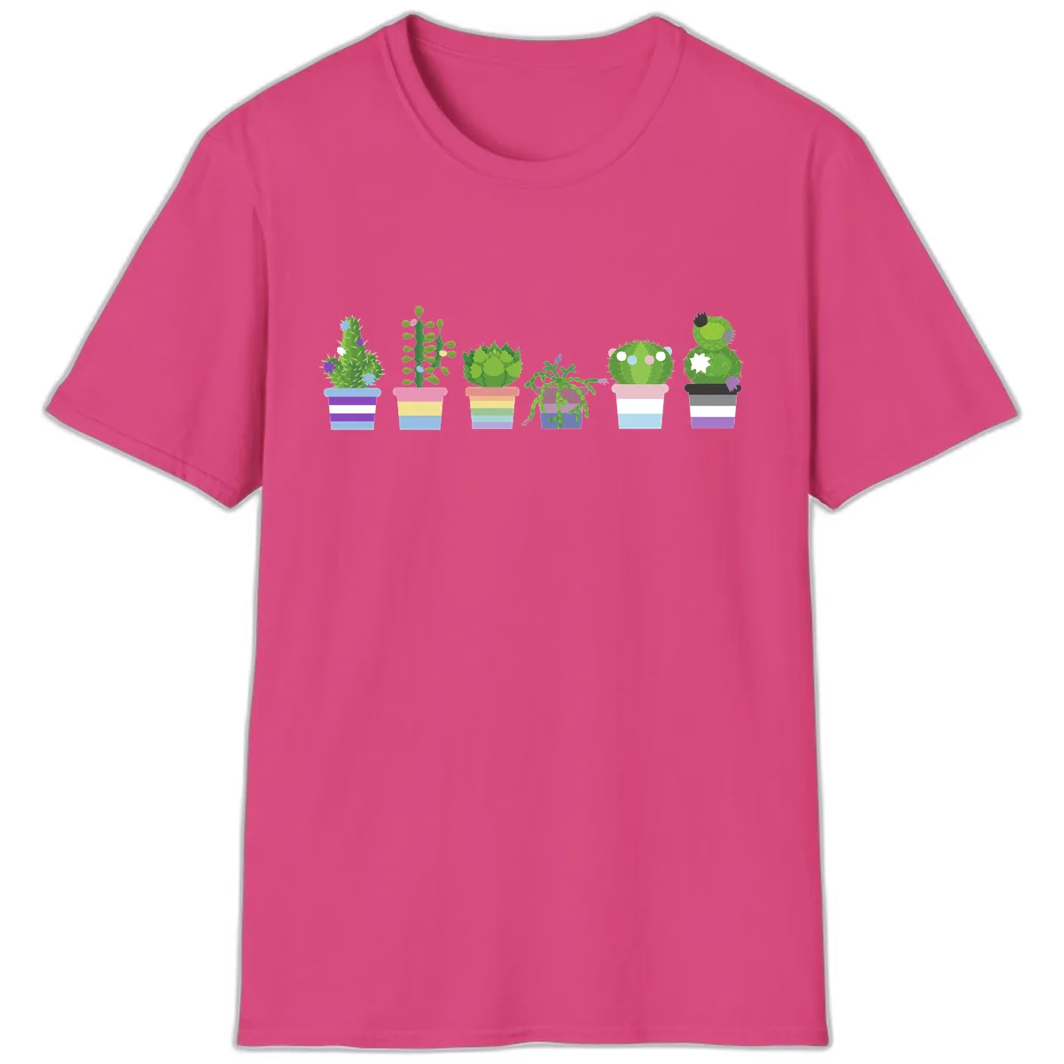 Rainbow Potted Cacti Garden T-Shirt in Heliconia