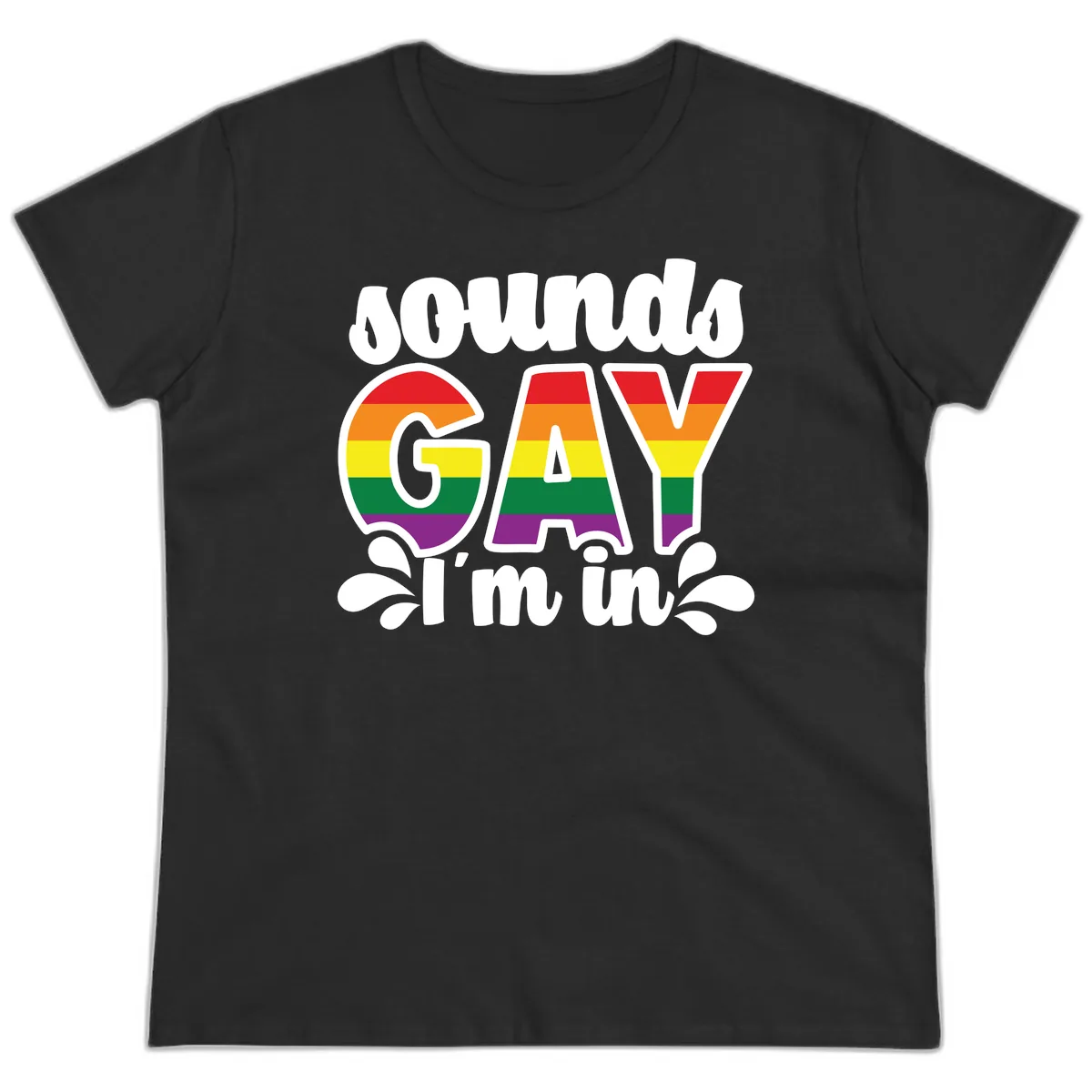 Proud Gay I'm In Rainbow Pride Ladies Tee in Black