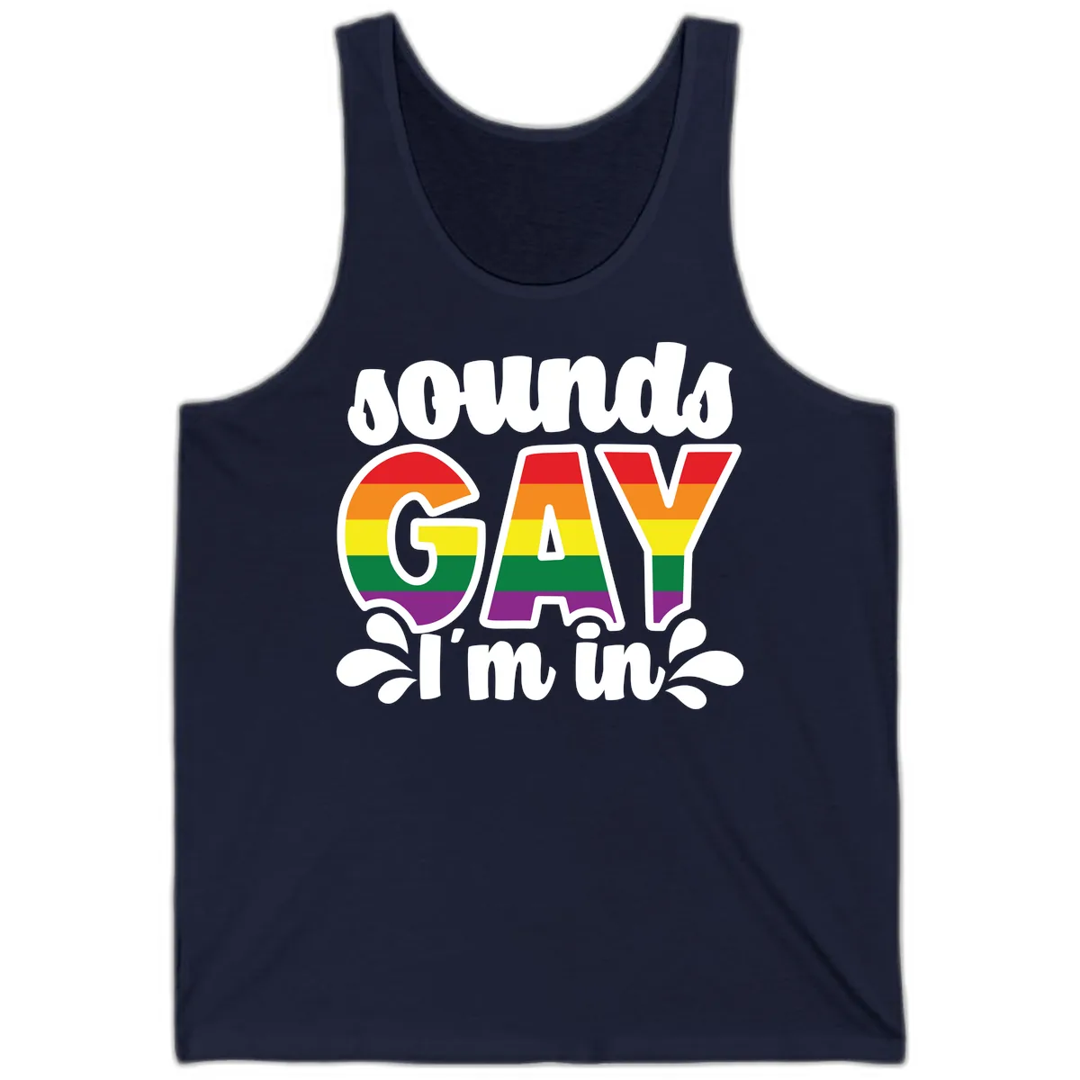 Proud Gay I'm In Rainbow Pride Tank in Navy