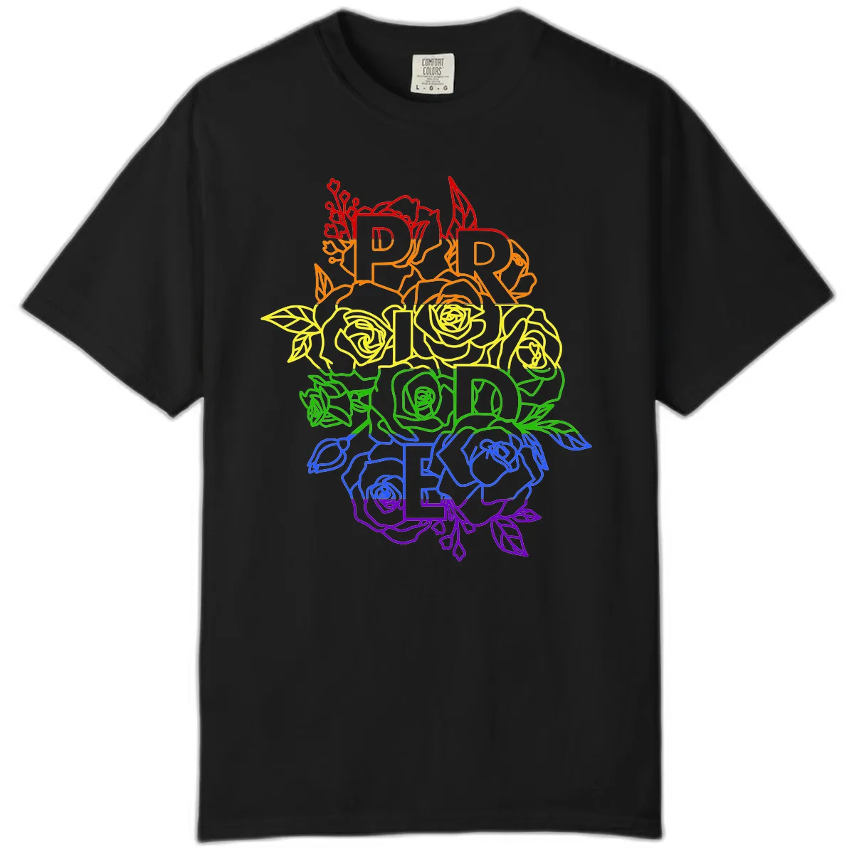 Pride Rainbow Floral Typography Comfort Color in Black