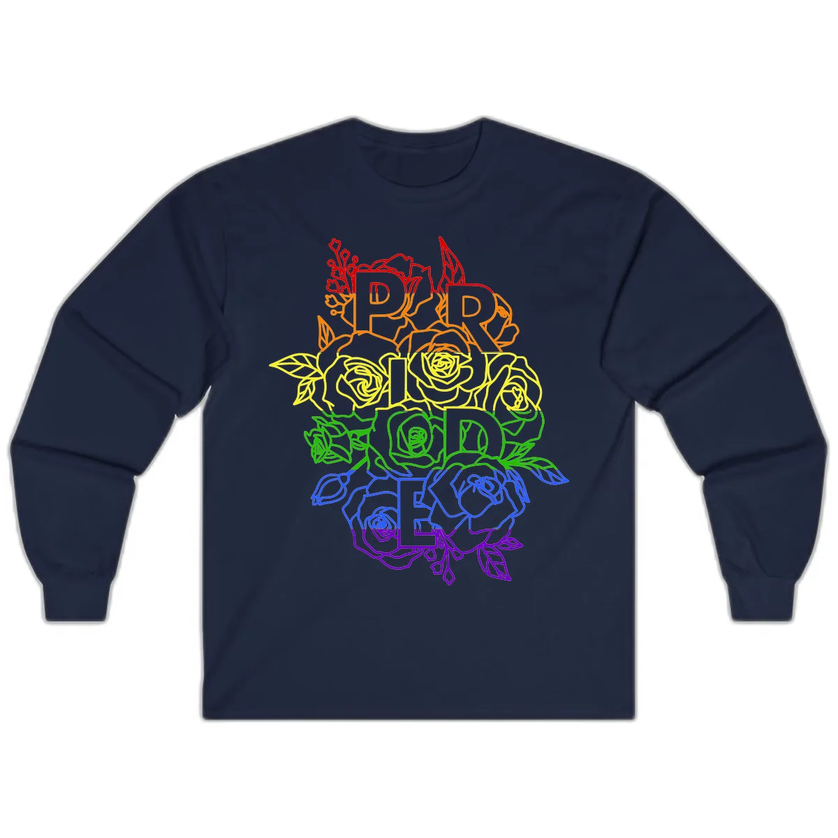 Pride Rainbow Floral Typography Long Sleeve in Navy
