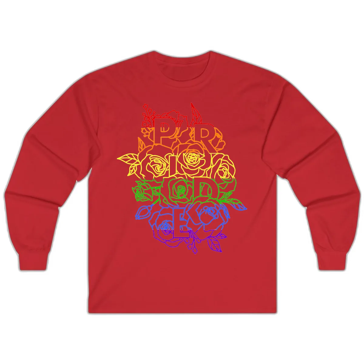 Pride Rainbow Floral Typography Long Sleeve in Red