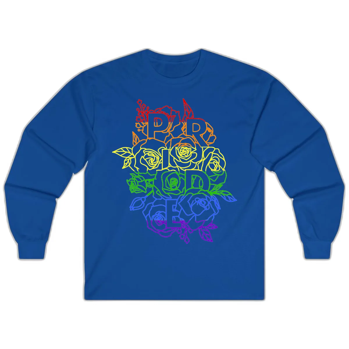 Pride Rainbow Floral Typography Long Sleeve in Royal