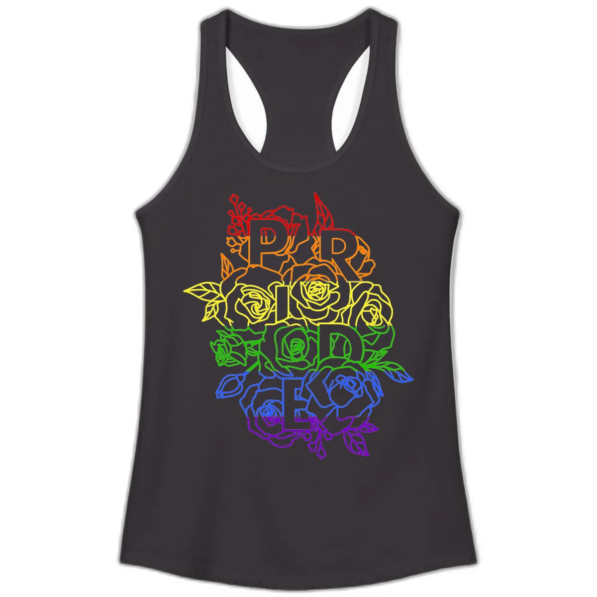 Pride Rainbow Floral Typography Ladies Tank in Black