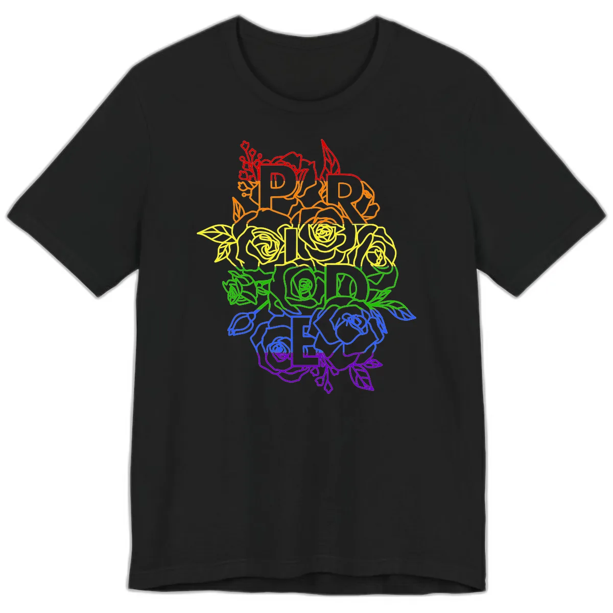 Pride Rainbow Floral Typography Premium T-Shirt in Black