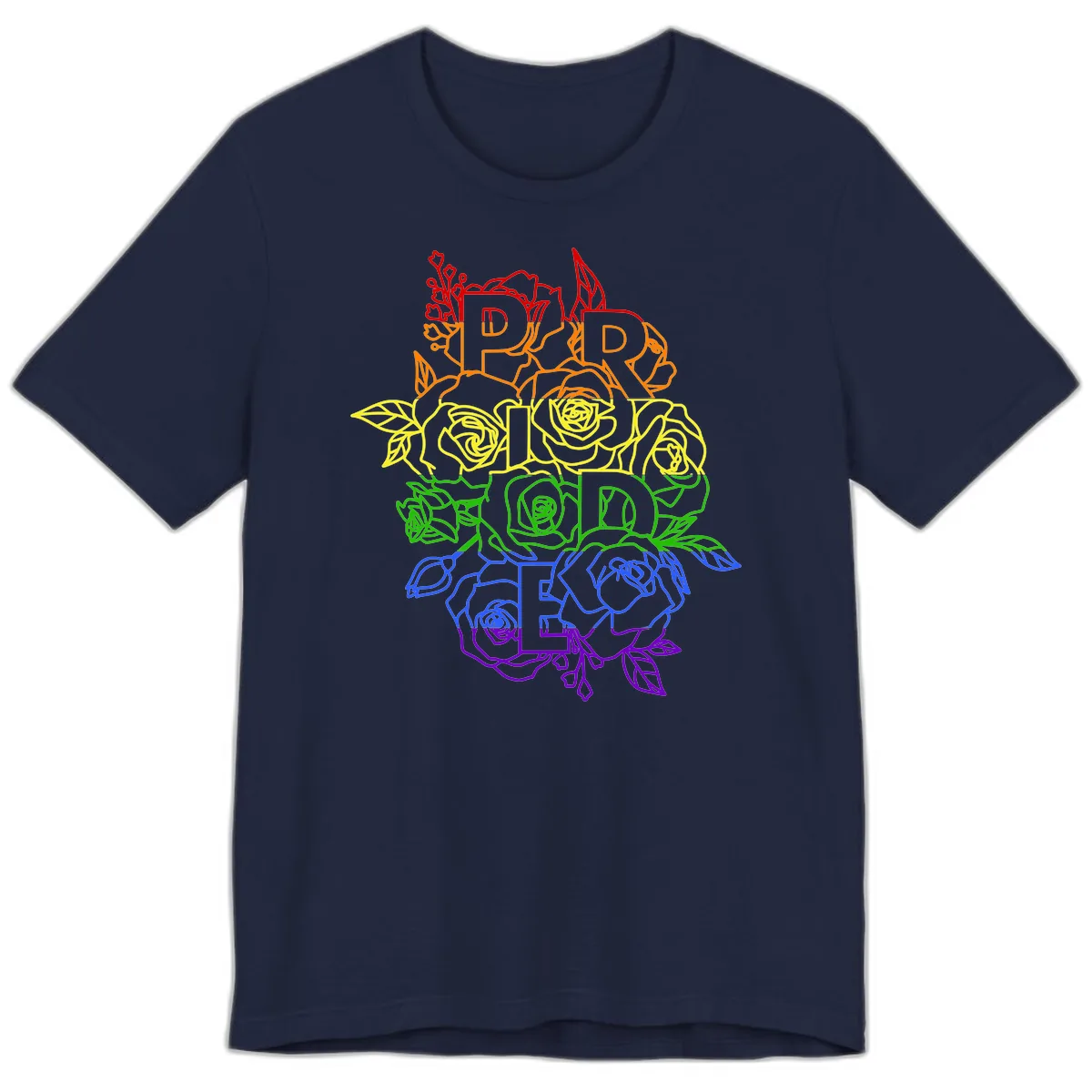 Pride Rainbow Floral Typography Premium T-Shirt in Navy