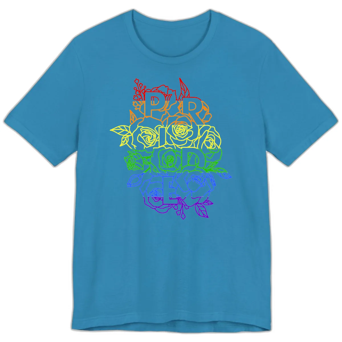 Pride Rainbow Floral Typography Premium T-Shirt in Aqua