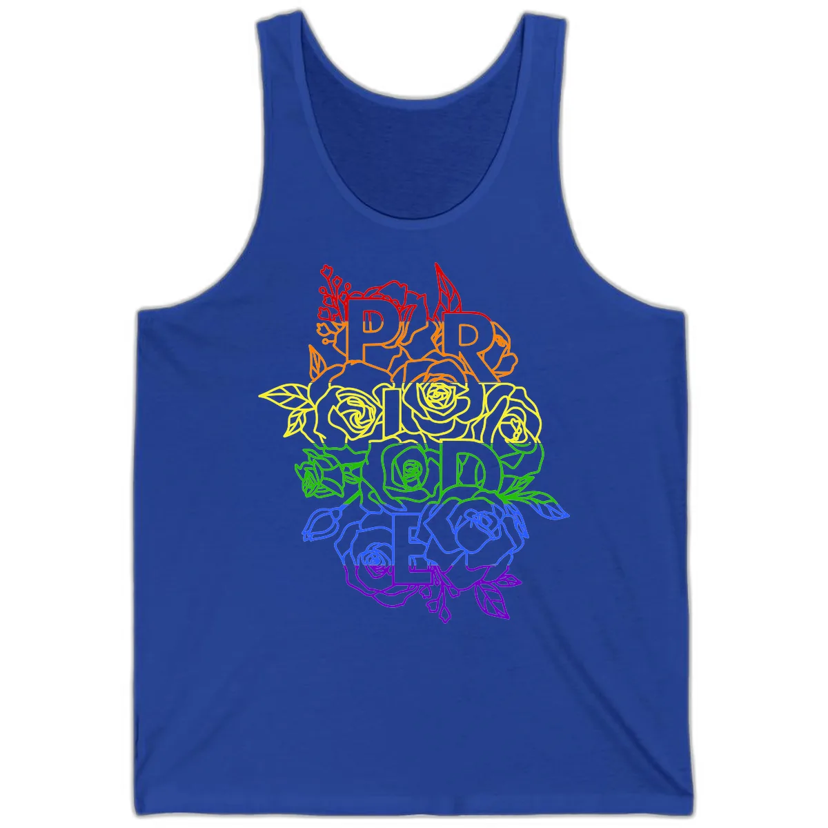 Pride Rainbow Floral Typography Tank in True Royal